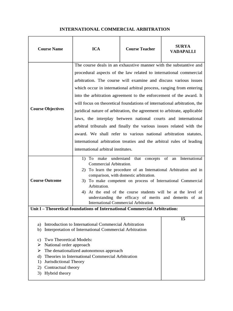 ICA Syllabus NEW | PDF | Arbitration | Dispute Resolution