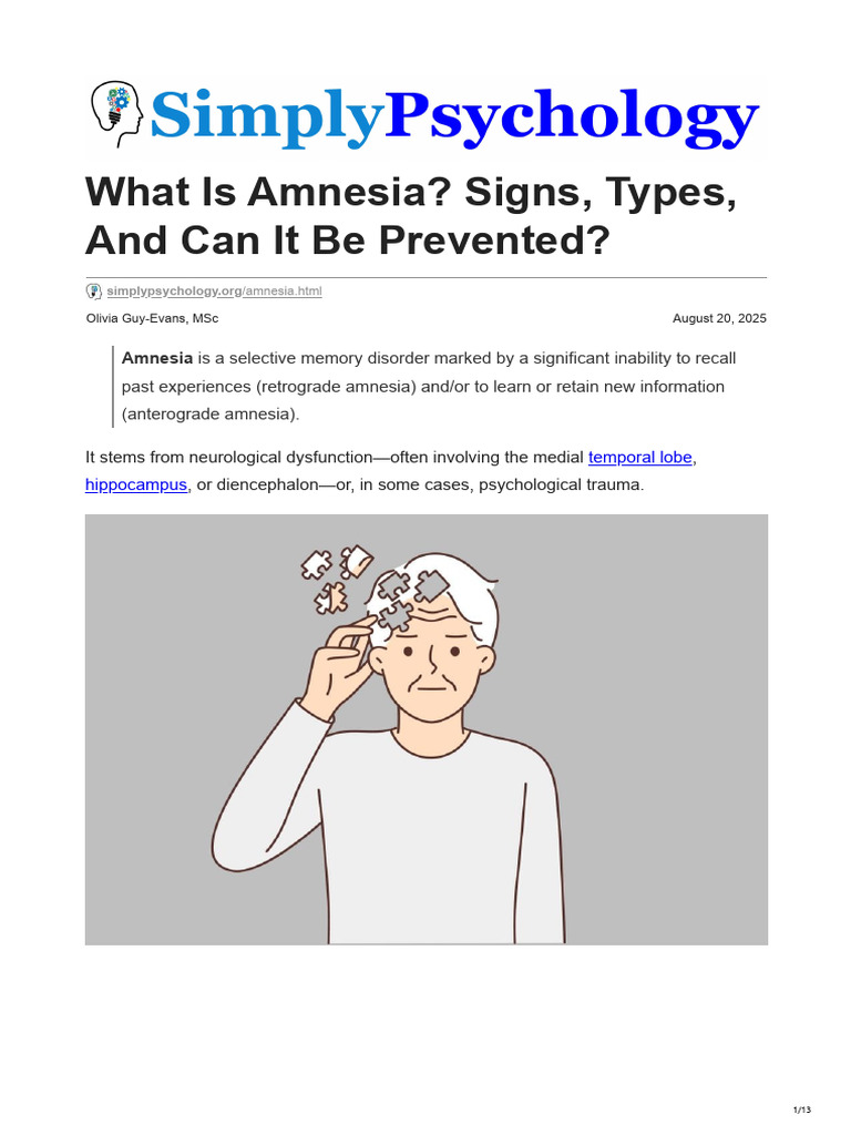 Understanding Amnesia: Types and Causes | PDF | Amnesia | Memory