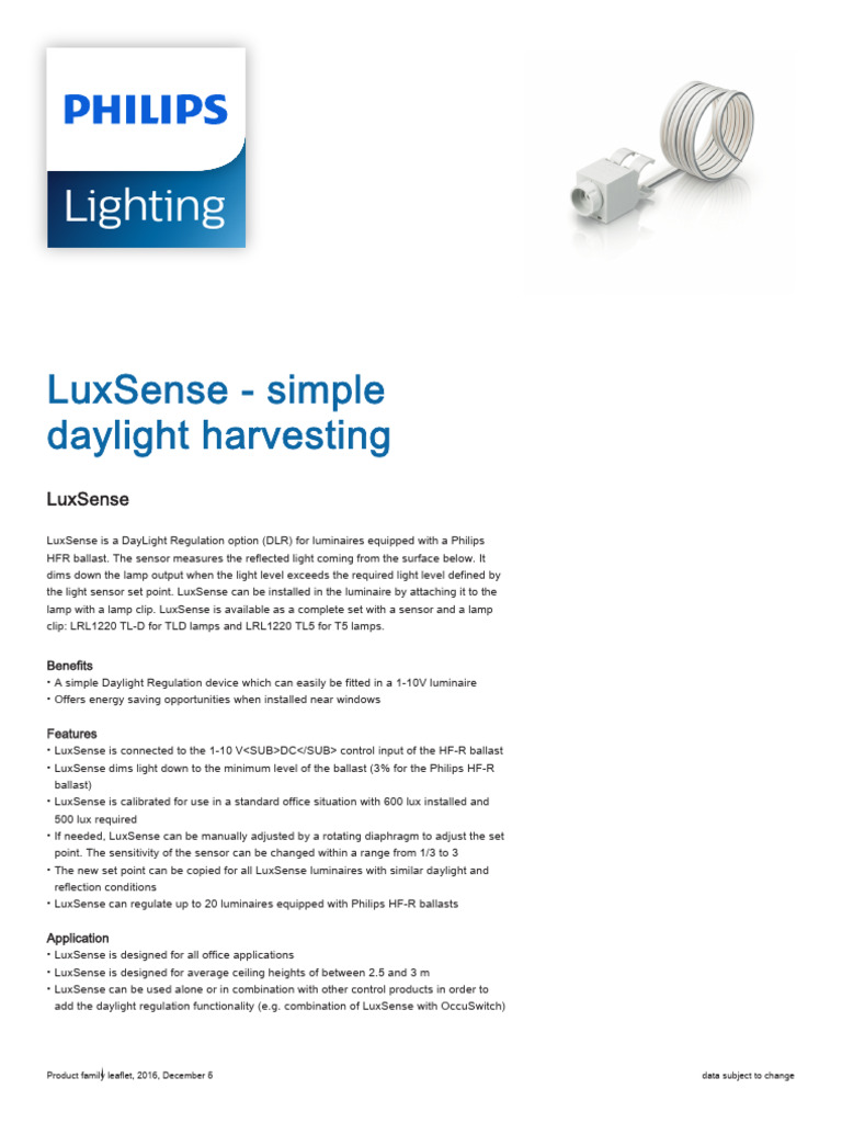 LuxSense Daylight Regulation System | PDF | Lighting | Sensor