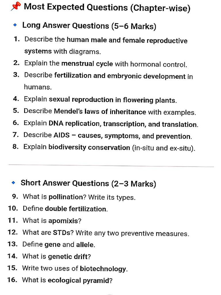 Most Important 5 Marks Questions For Boards Biology | PDF
