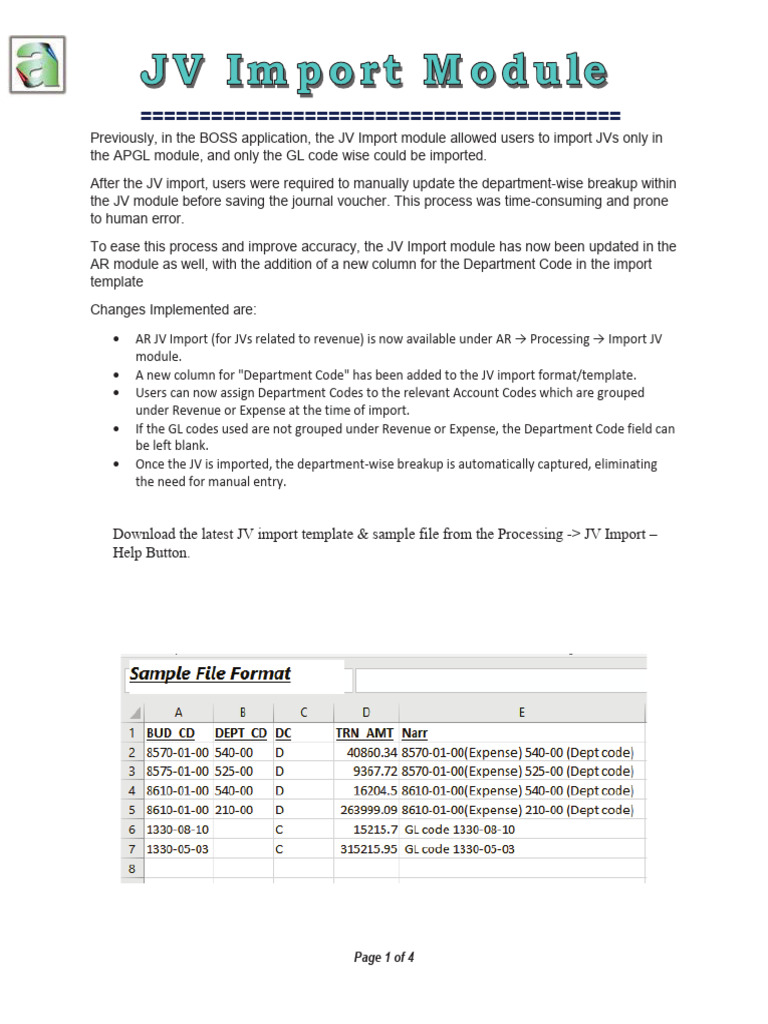 JV Import Module With Dept Code | PDF