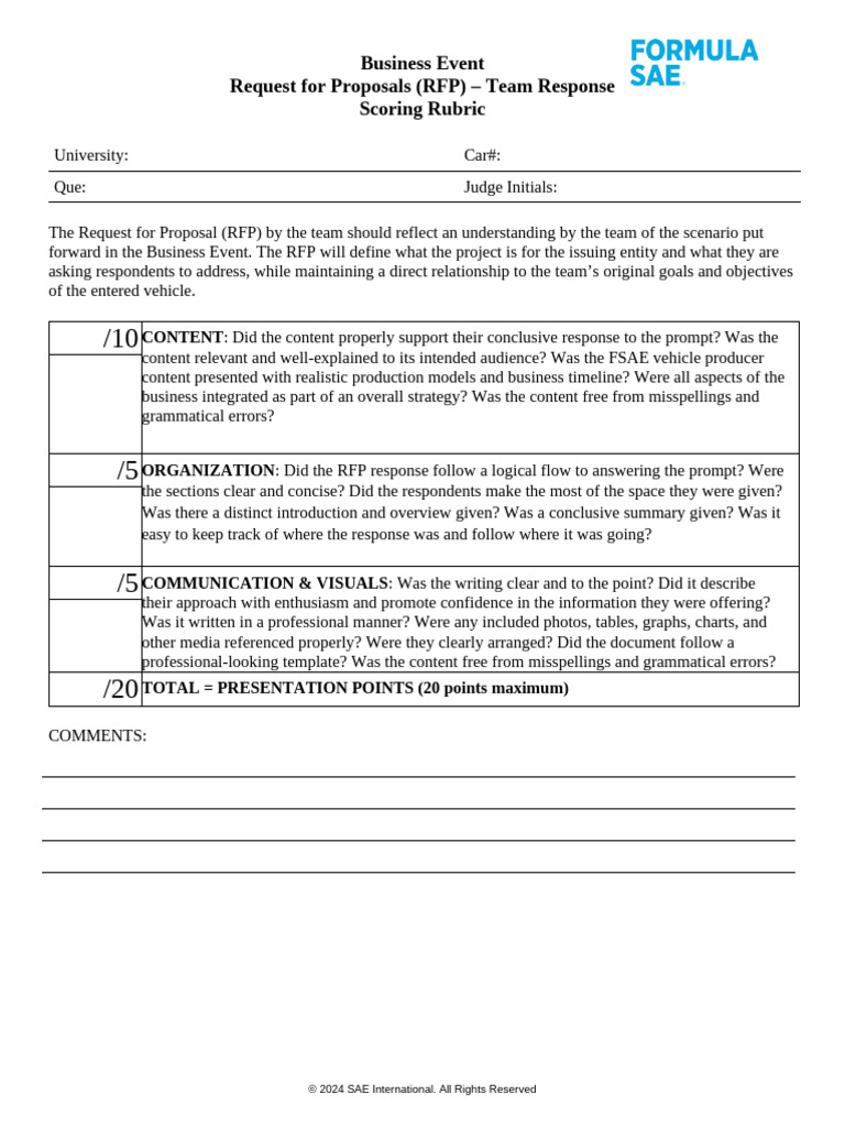 RFP Scoring Rubric for Business Events | PDF