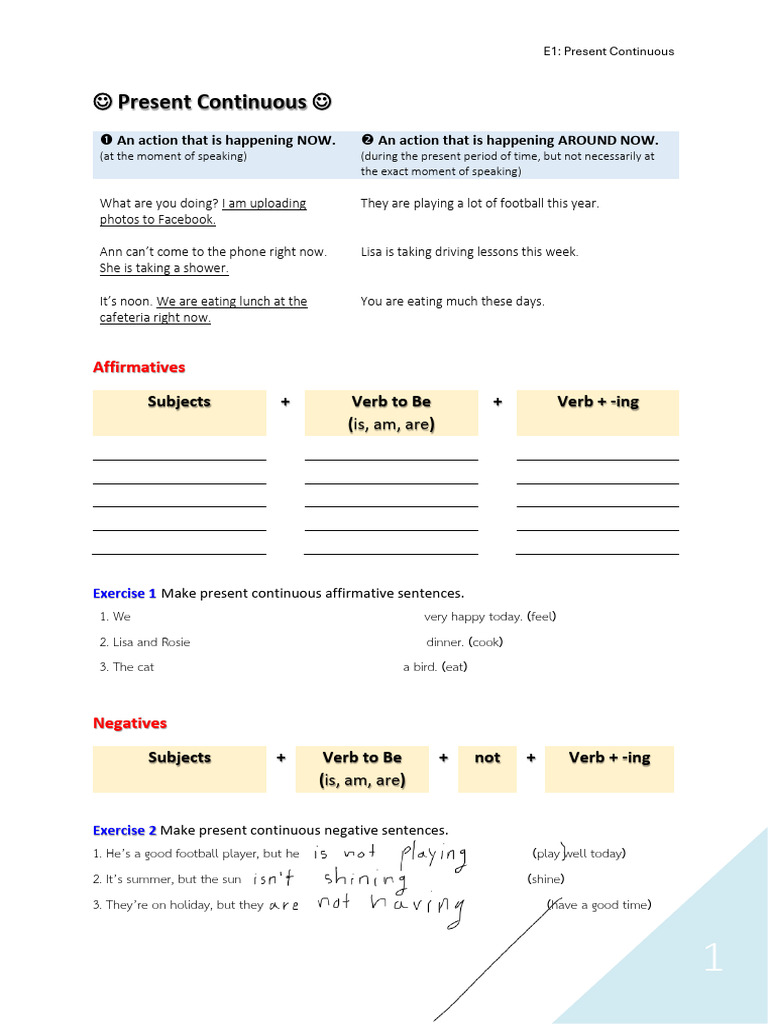 E1 Present Continuous | PDF | Language Families | Linguistic Typology