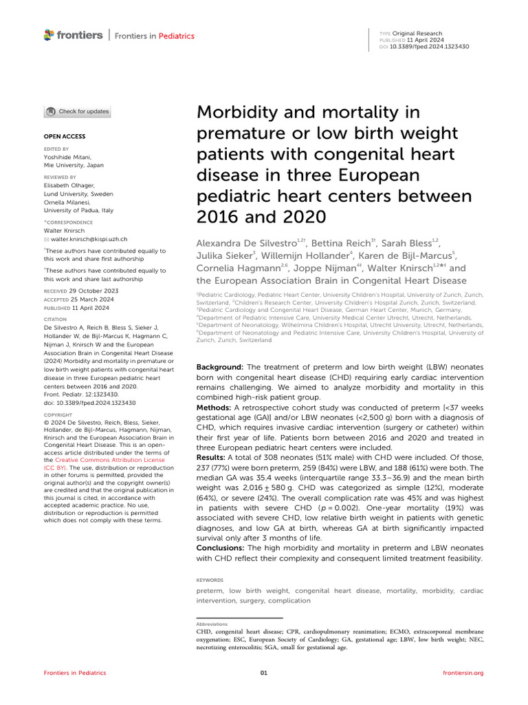Morbidity in Preterm Heart Disease Patients | PDF | Preterm Birth | Low ...