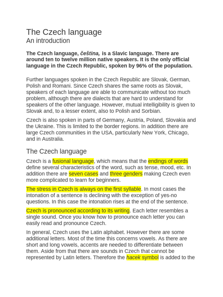 Introduction to the Czech Language | PDF | Latin Script | Linguistics