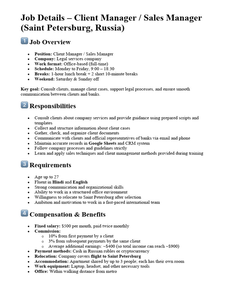 Job Details – Client Manager | PDF | Business