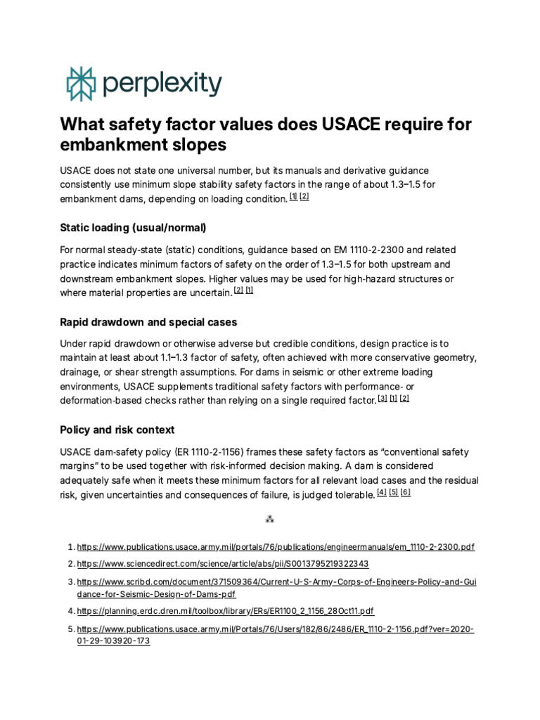 USACE Embankment Dam Safety Factors | PDF