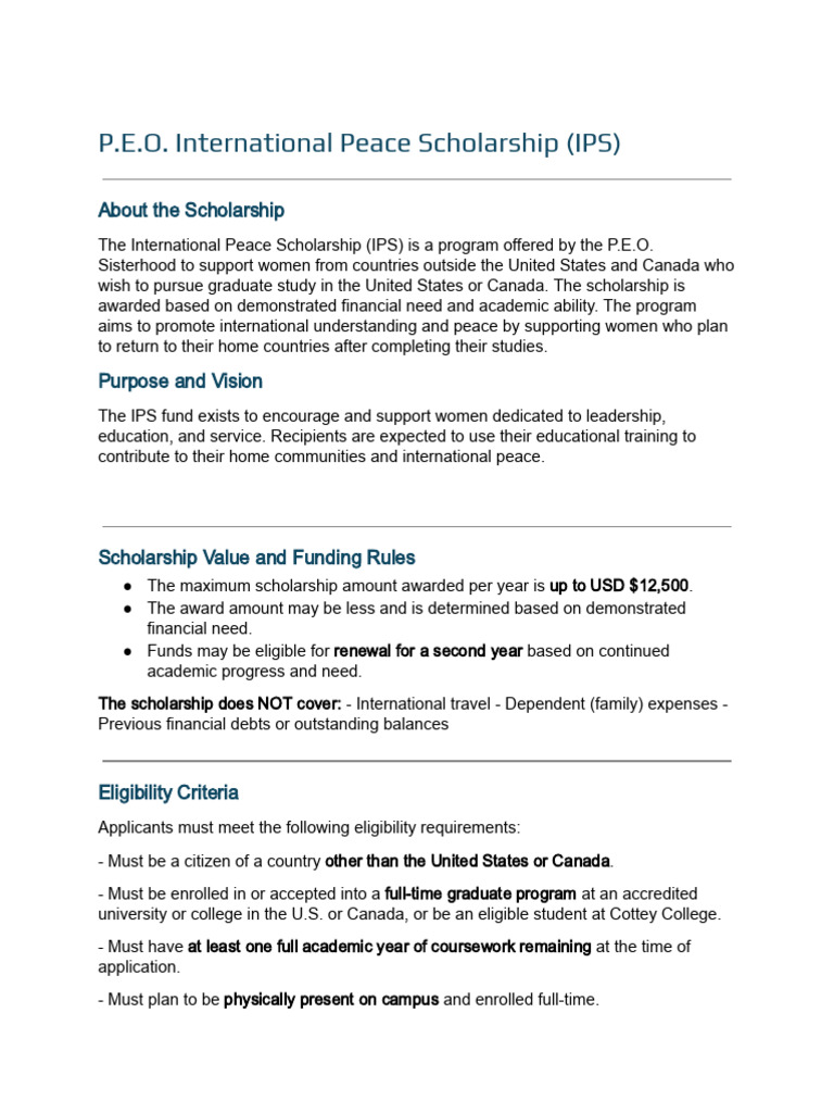 P.E.O. International Peace Scholarship Guide | PDF | Postgraduate ...