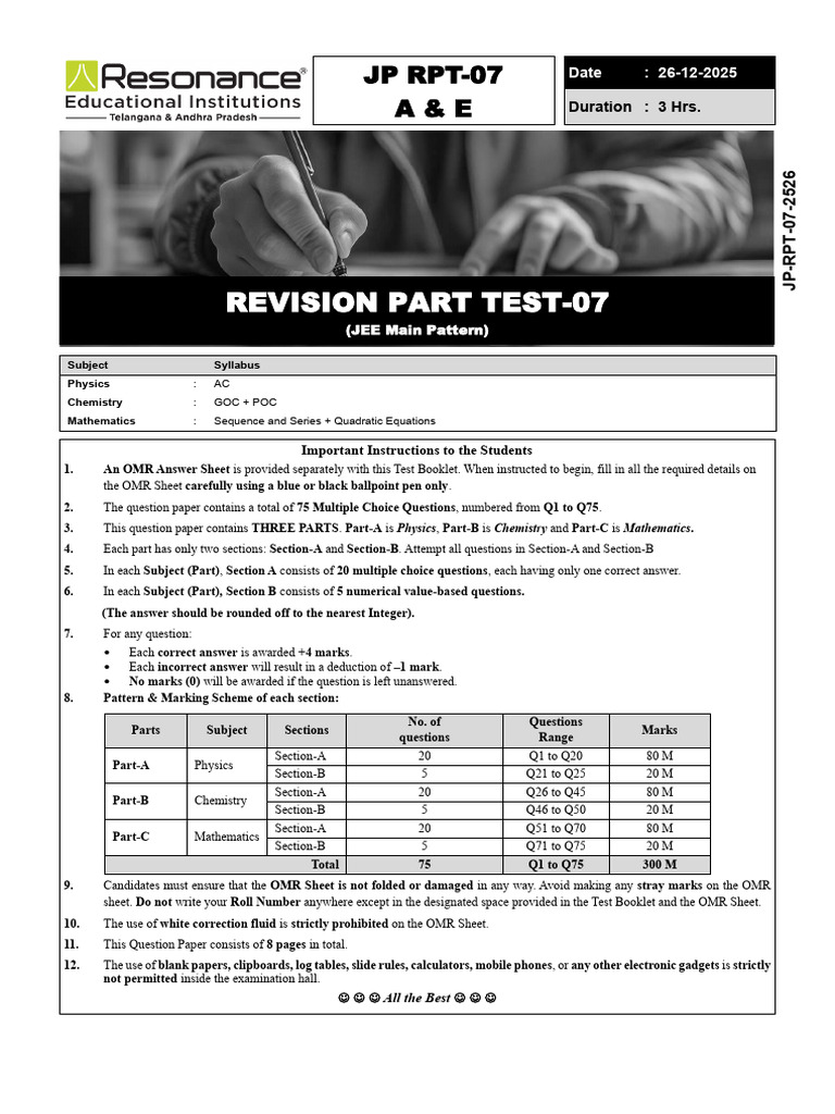 JP - RPT-07 - 26.12.2025 - Acc & Ex - QP | PDF | Inductor | Physical ...