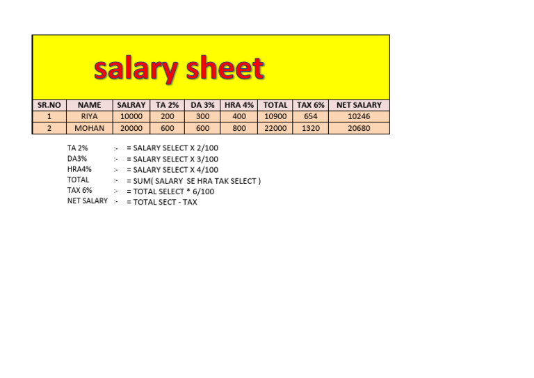 Salary Calculation Breakdown Sheet | PDF