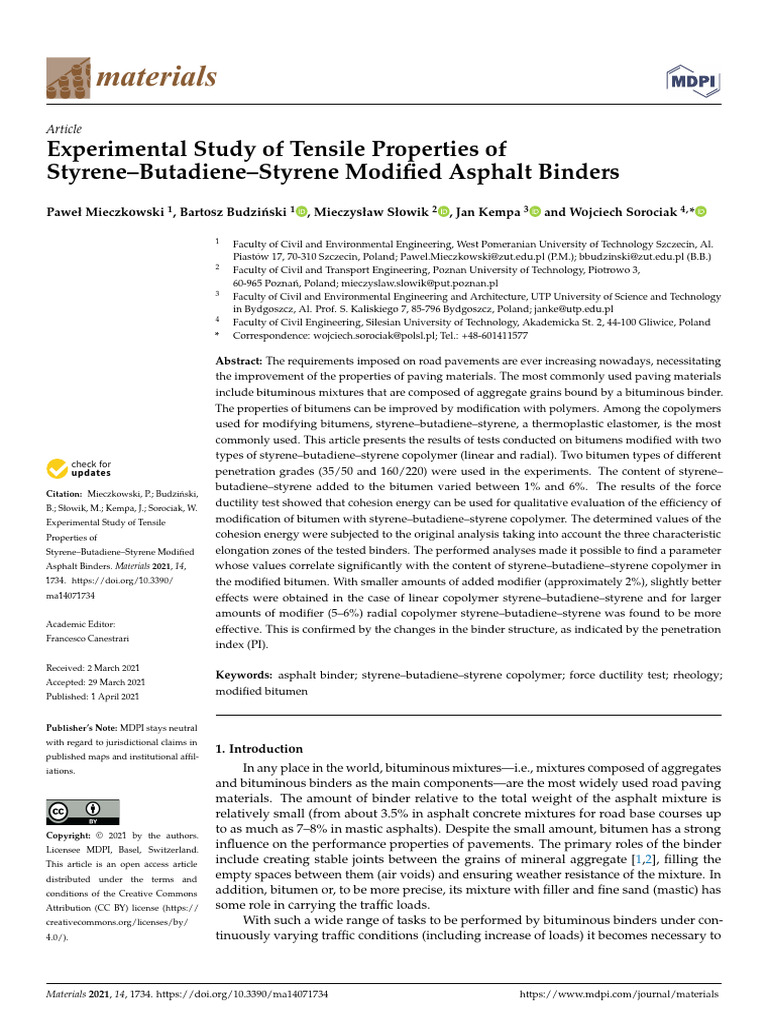 Tensile Properties of SBS Modified Asphalt | PDF | Deformation ...