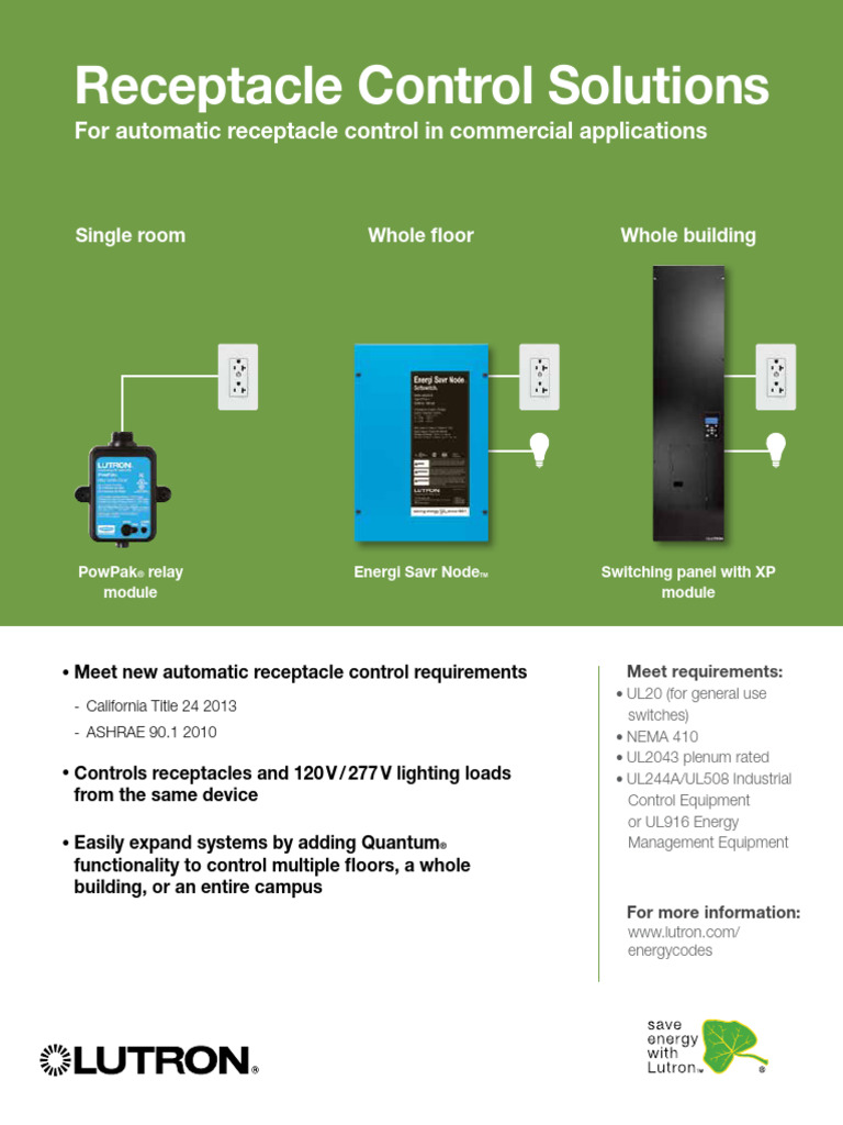 Lutron Receptacle Control Solutions Guide | PDF | Relay | Wireless