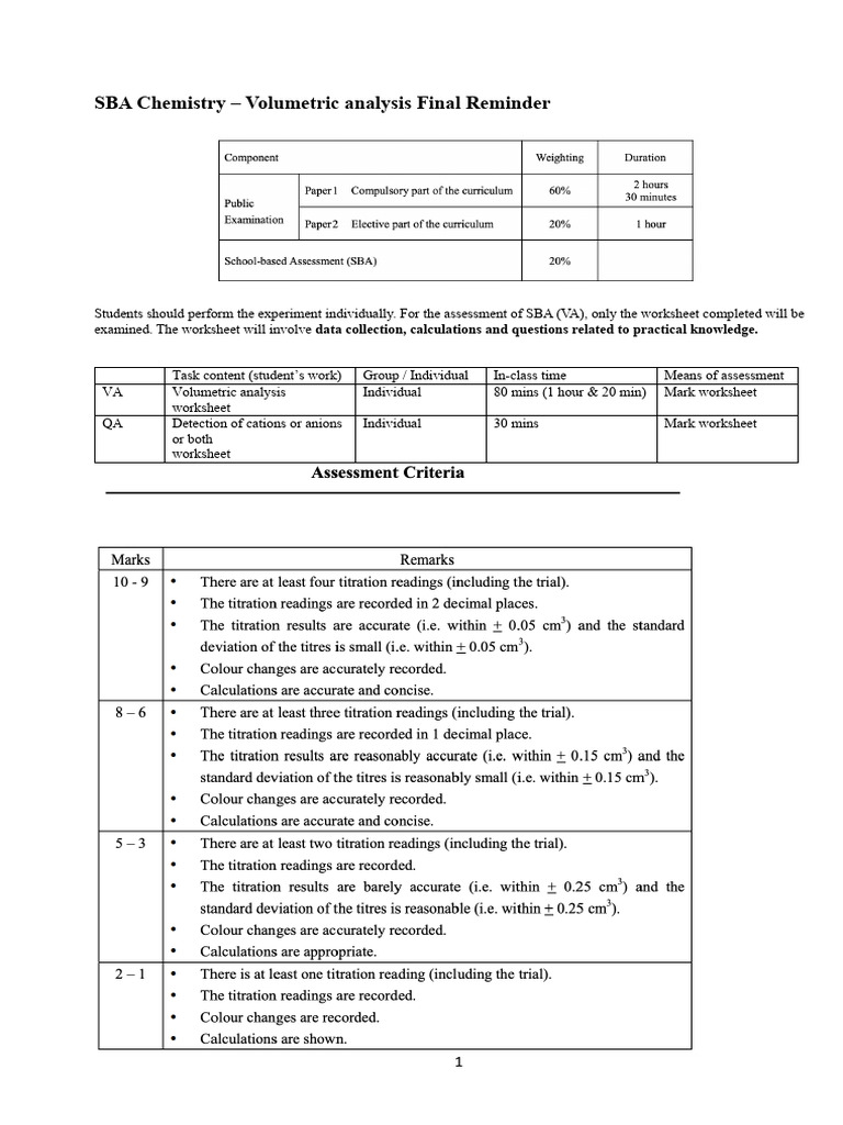 SBA Chemistry (VA) Note | PDF | Titration | Chemistry