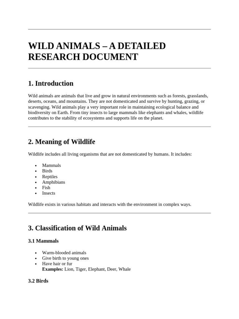 Wild Animals | PDF | Wildlife | Endangered Species