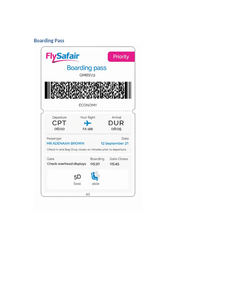FlySafair Boarding Pass | PDF