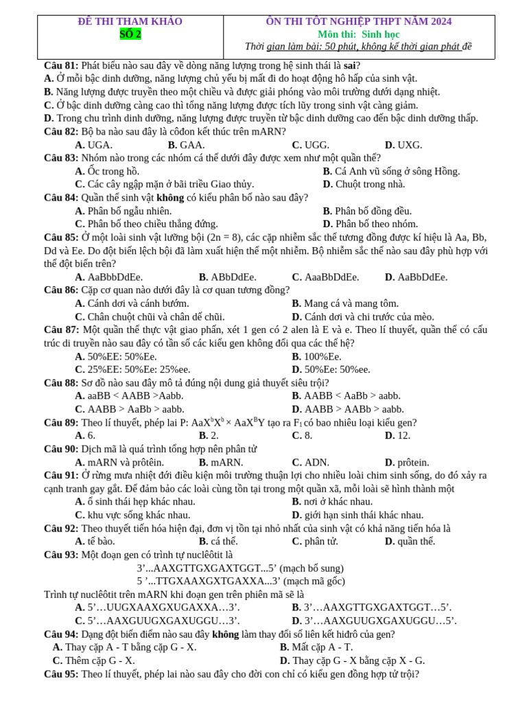 Đề Ôn Thi Tn Số 02 | PDF