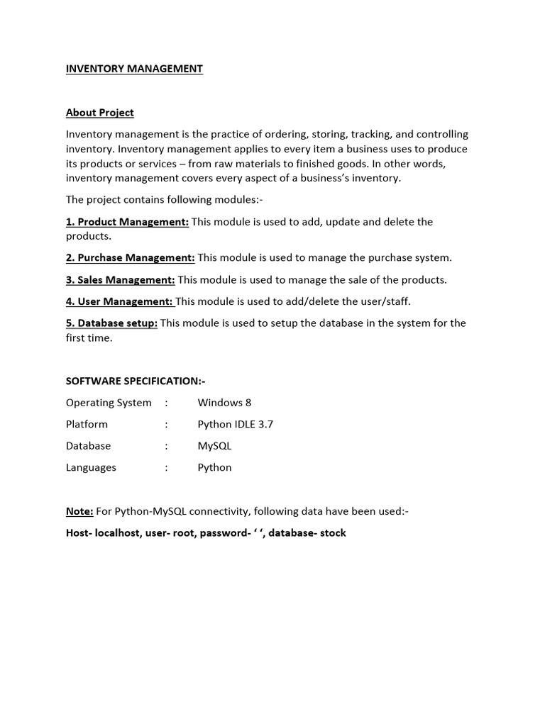 Project on Inventory Management | PDF | Databases | Python (Programming ...