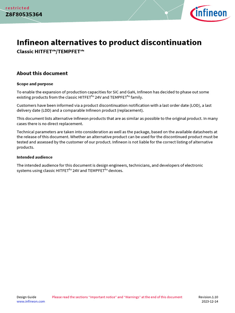 Infineon Alternatives for HITFET™/TEMPFET™ | PDF | Field Effect ...