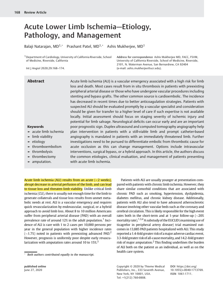 (2) 2020 Acute Lower Limb Ischemia—Etiology, Pathology, And Management ...