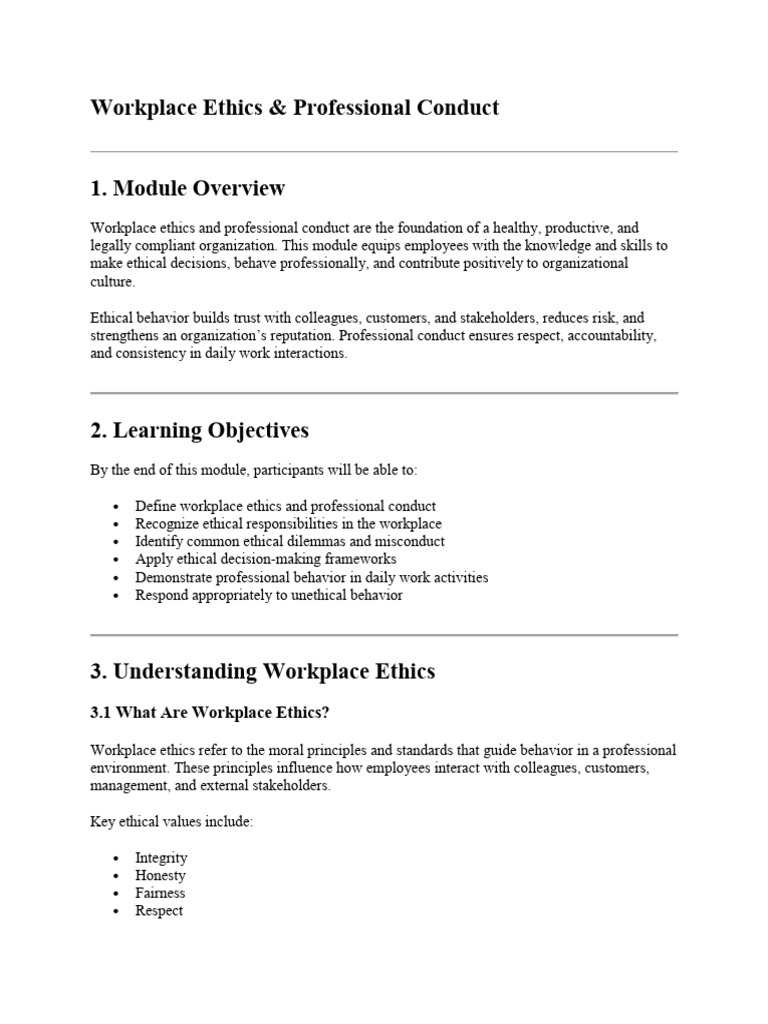 Workplace Ethics and Professional Conduct | PDF | Reputation | Integrity