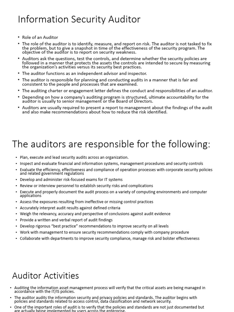 Information Security Auditor Roles & Processes | PDF | Security ...