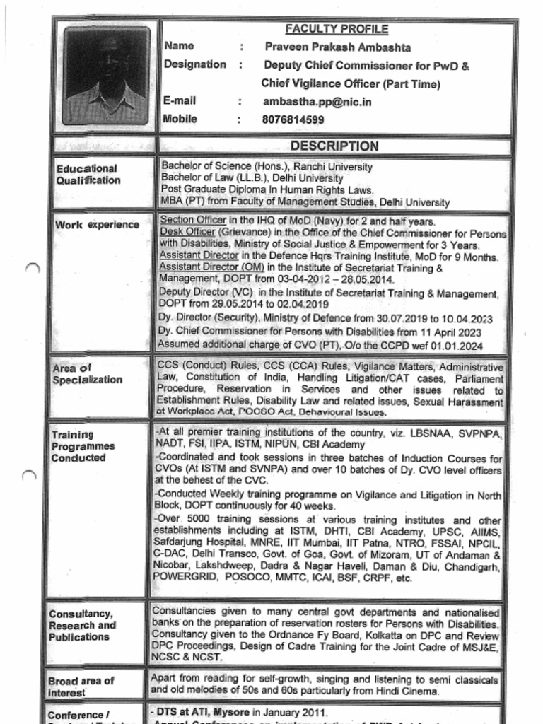 Faculty Profile - PWD | PDF