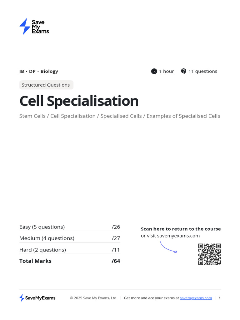 Cell Specialisation and Stem Cells Guide | PDF | Biology | Cell Biology