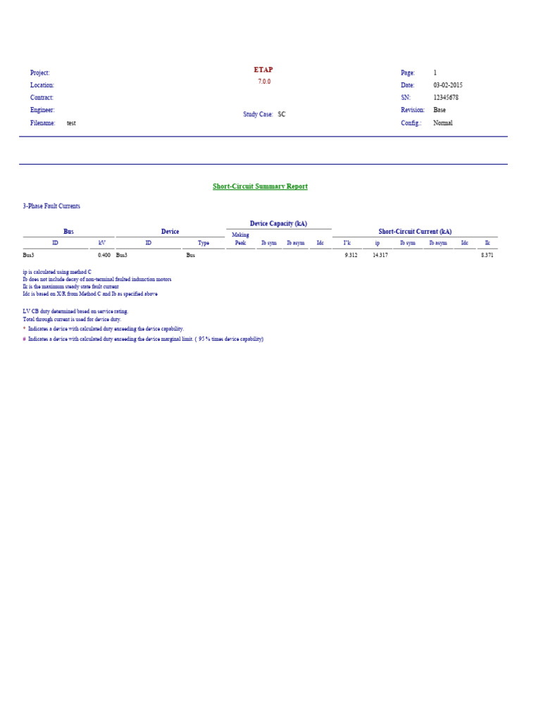 Short-Circuit Current Summary Report | PDF
