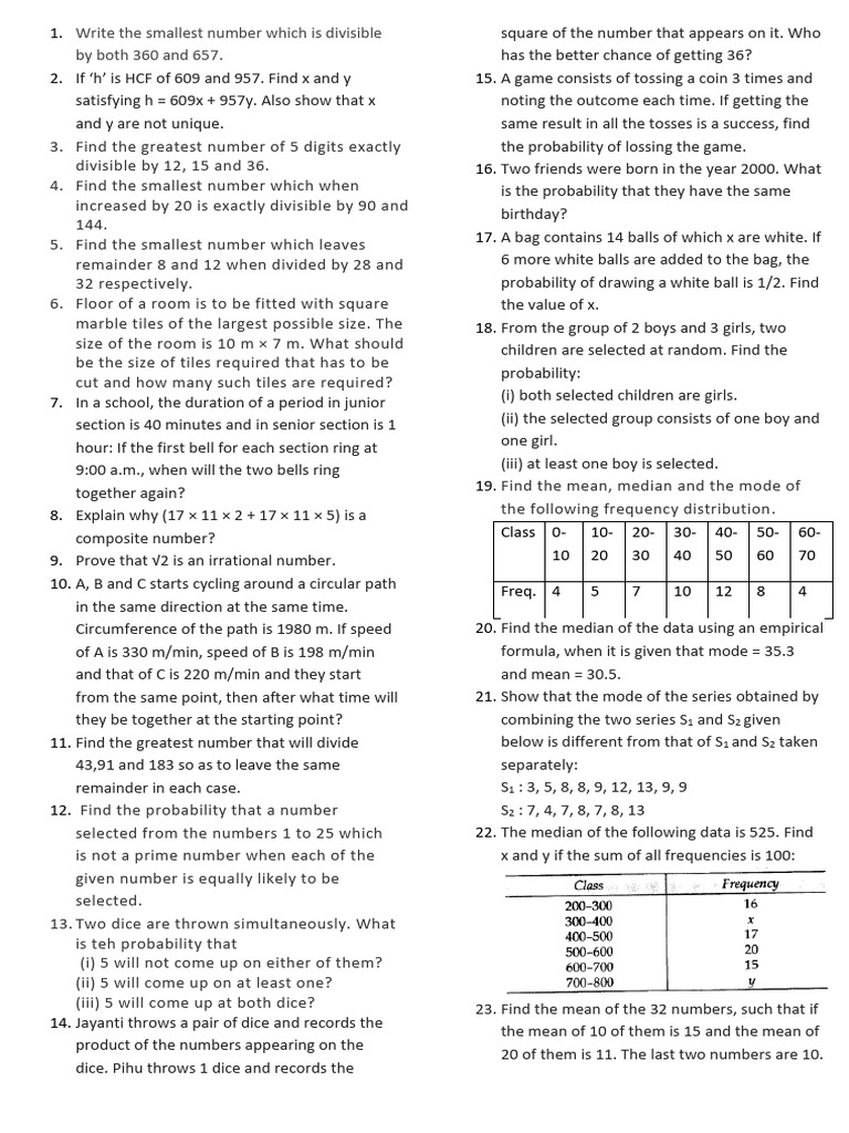 Math Problems on Divisibility and Probability | PDF | Mean | Arithmetic