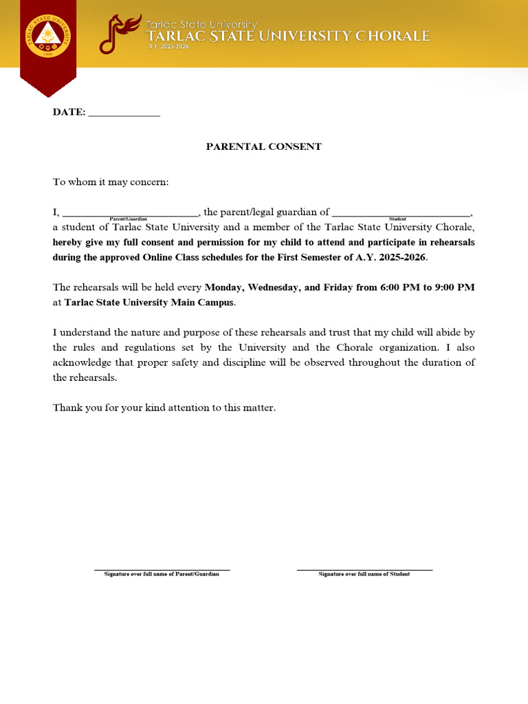 Parental Consent For Online Class Sched | PDF