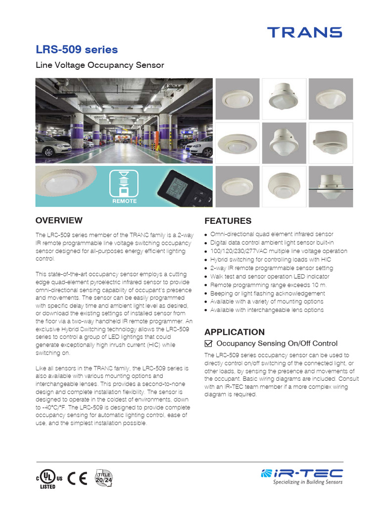 Occupancy Sensor LRS 509 | PDF | Infrared | Light Emitting Diode