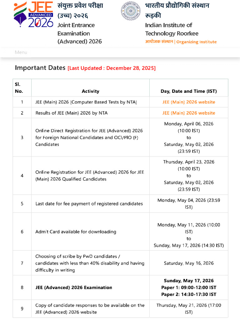 JEE (Advanced) 2026 | PDF