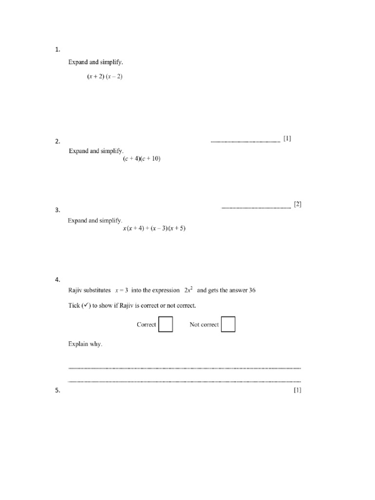 Expressions - Checkpoint Practice Questions | PDF