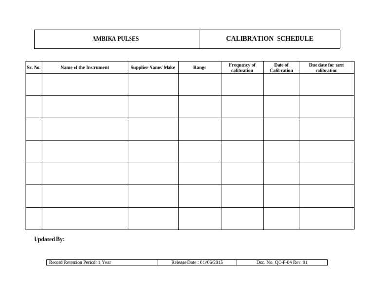 Ambika Pulses Calibration Schedule | PDF