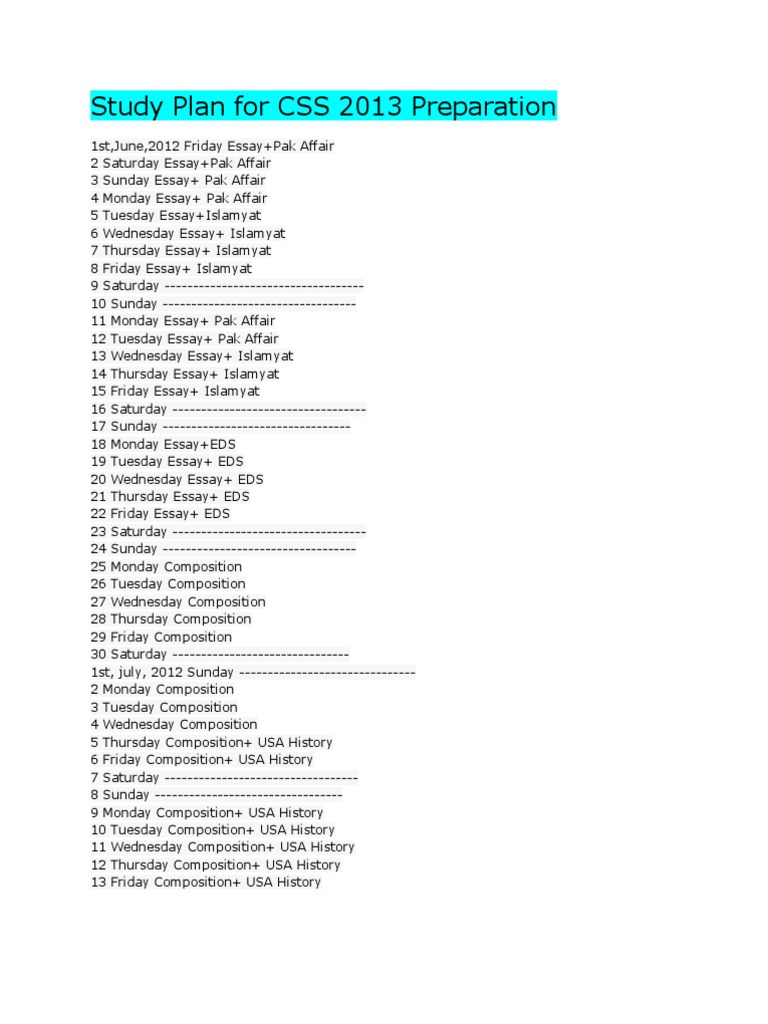 CSS 2013 Study Plan Schedule | PDF | Career & Growth