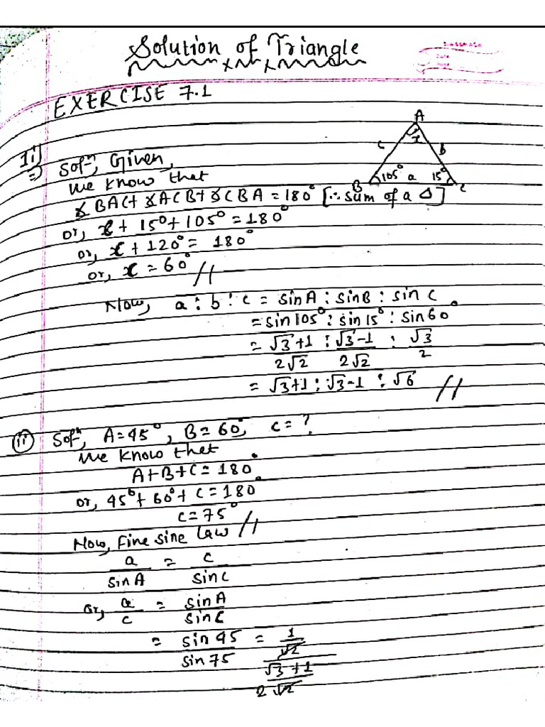 Class 12 Solution of Triangle Ex-7.1 | PDF
