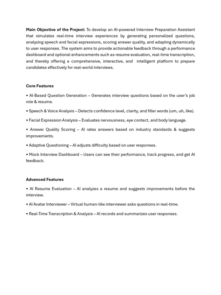 AI Interview Prep Assistant Features | PDF
