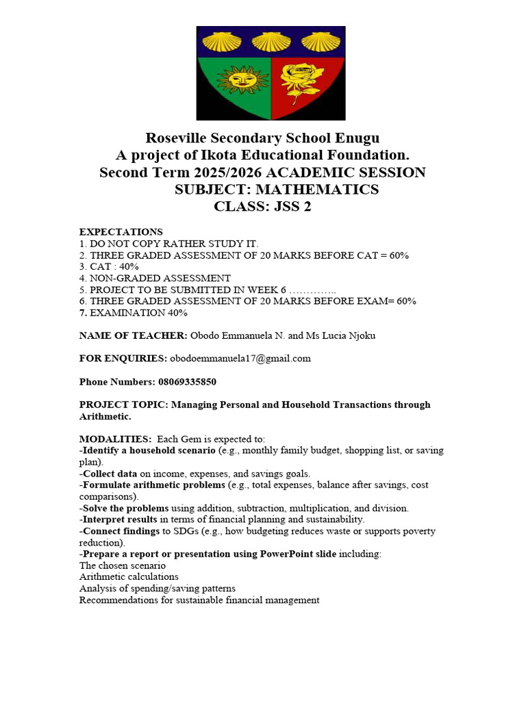 JSS 2 Mathematics Project Overview | PDF | Inequality (Mathematics ...