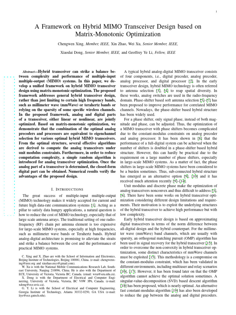 Hybrid MIMO Transceiver Design Framework | PDF | Mimo | Matrix ...