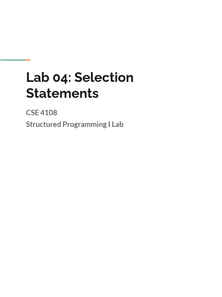 CSE 4108 Lab: Selection Statements | PDF