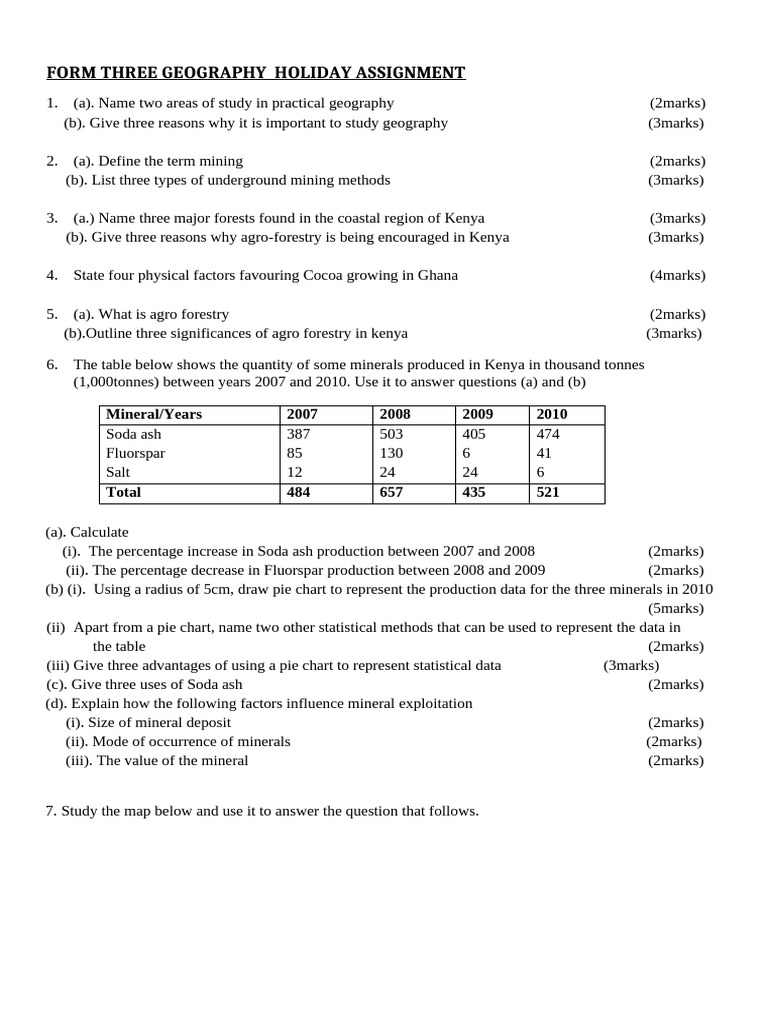 Form Three Geography Holiday Assignment | PDF | Agriculture | Cocoa Bean