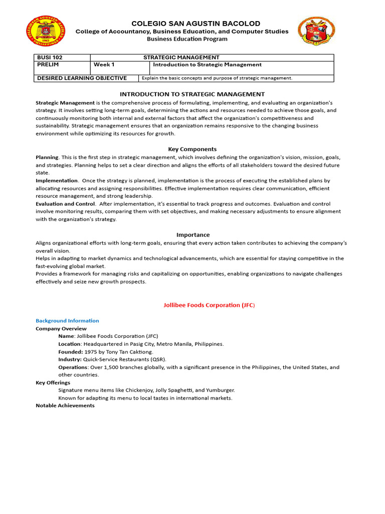 Strategic Management in Business Education | PDF | Strategic Management ...