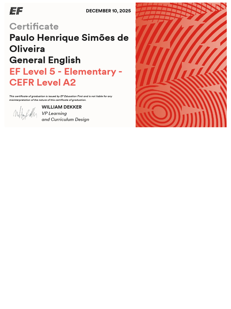 EF Level 5 English Certificate A2 | PDF