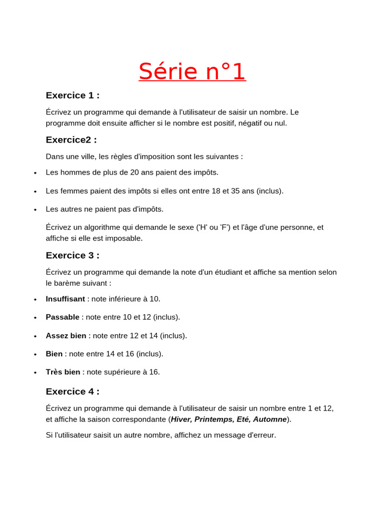 Exercices de programmation en Python | PDF