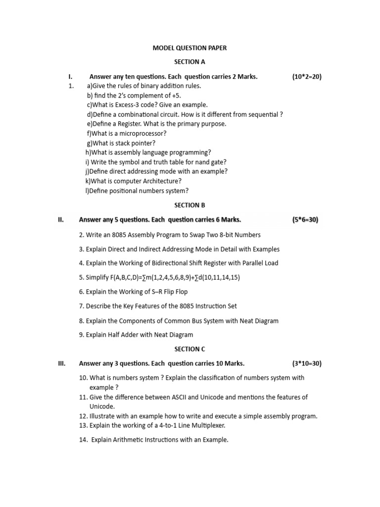 Model Question Paper on Computer Architecture | PDF