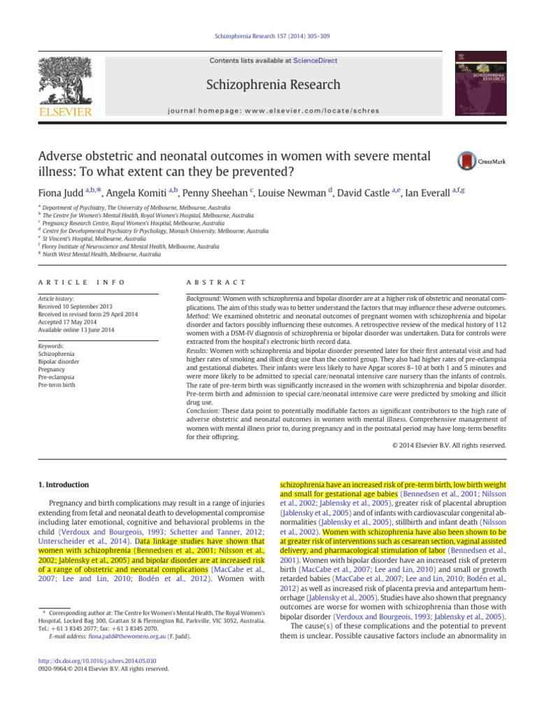 Preventing Adverse Outcomes in Pregnant Women with Mental Illness | PDF ...