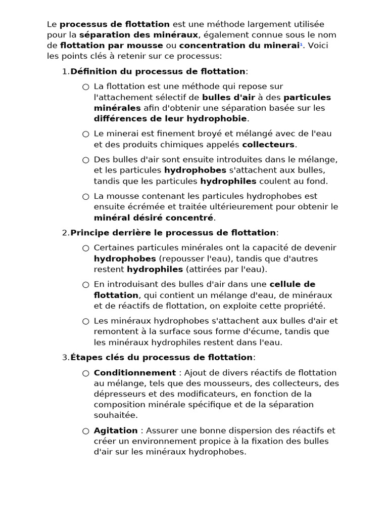 Processus de flottation des minéraux | PDF | Eau | Hydrophobie (physique)
