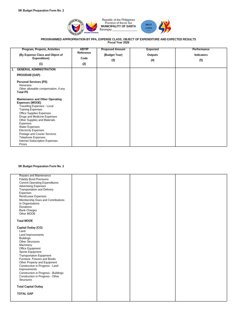 SK Budget Preparation Form 2026 | PDF | Budget