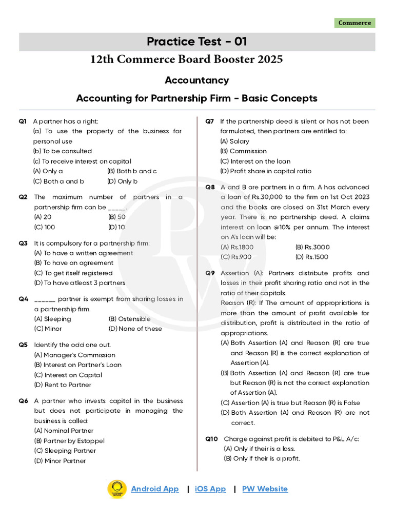 Partnership Firm Practice Test | PDF | Partnership | Expense