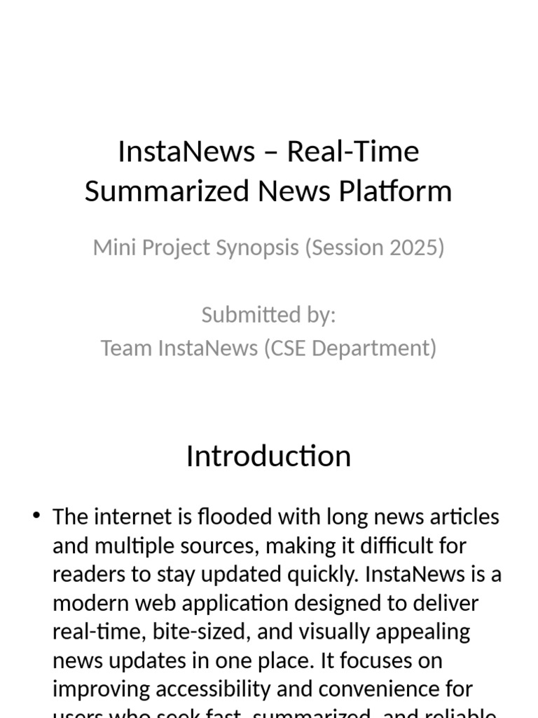 InstaNews Mini Project Presentation | PDF | User Interface | Software